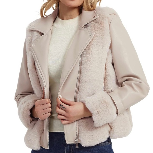 Faux Leather Fur Moto Jacket - Picture 3 of 7